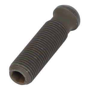 A dark-colored, threaded metal AGCO | Adjusting Screw - F842201410050 with a rounded top is shown against a white background, suitable for various Valtra models.