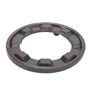 The AGCO | Ring - La322114250 is a circular metal machine part featuring an open center and a toothed inner edge, suitable for various Massey Ferguson Models like the MF 7345 S MCS.