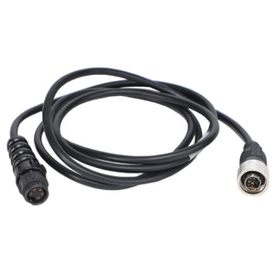 The AGCO ADAPTER - DMAC-CBM is a black coiled cable equipped with two male connectors, one featuring a plastic casing and the other with a metallic casing. Each connector includes multiple pins. No further product description information is available at this time.