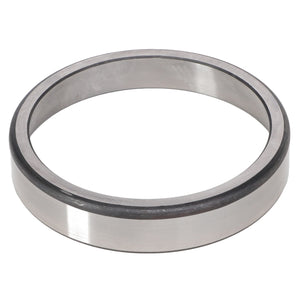 A metallic AGCO BEARING CUP - AG706213 with a smooth, cylindrical shape lies flat on a white background, designed to handle both radial loads and thrust loads effectively.