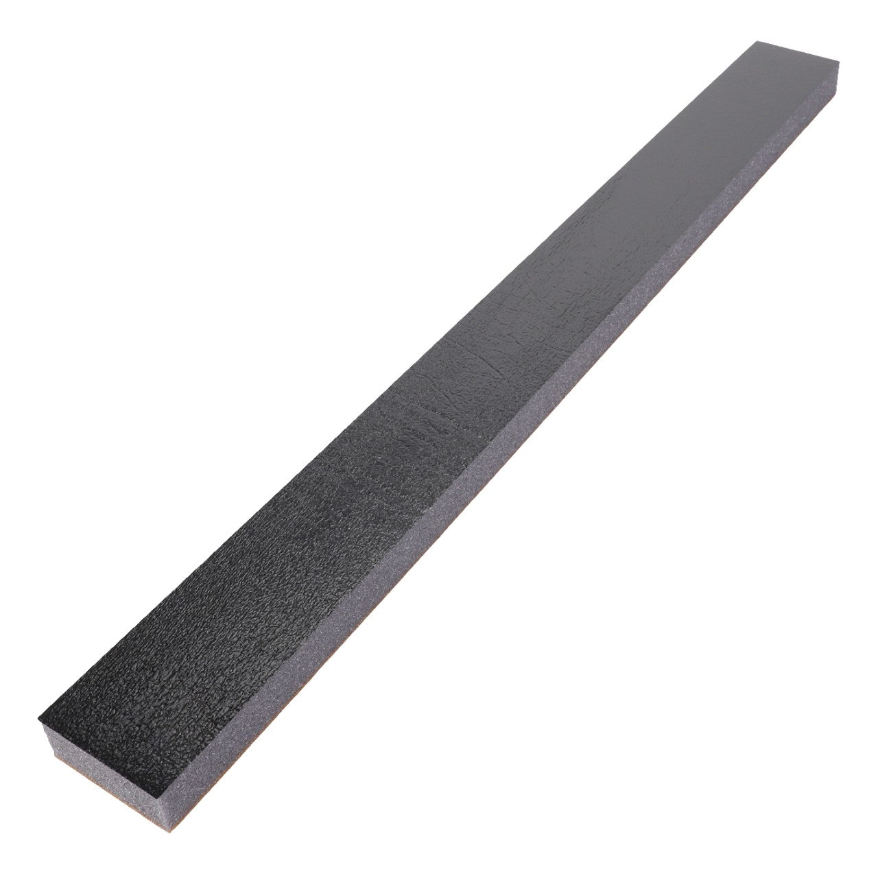 A long rectangular black strip, viewed from a slight angle, with a textured surface that adds depth and character is the AGCO Gasket - 4281012M1.