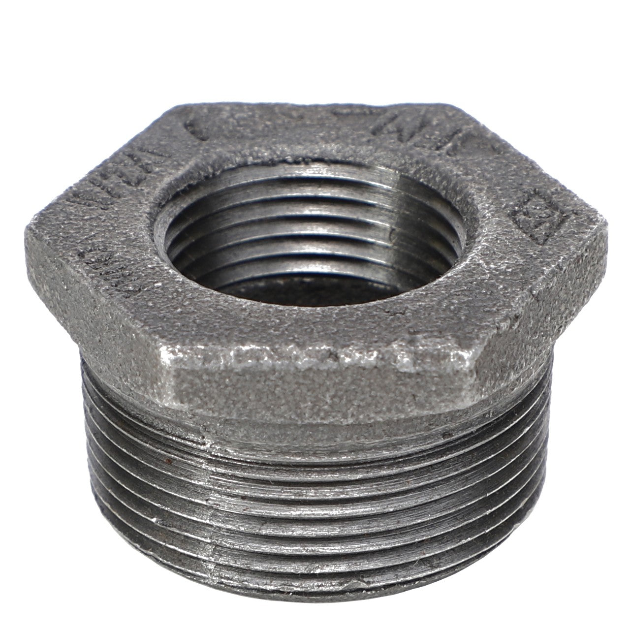 The AGCO | BUSH - AG556459 is a metallic hex bushing with threading on both the inside and outside, specifically designed for pipe fittings. Produced by the brand AGCO. Further information is currently unavailable.