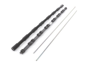 No current product description: The AGCO | Concave Beam Attachment Kit - Acw0711930, featuring two black camshaft parts and two silver metal rods, is displayed against a white background.
