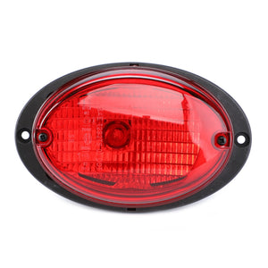 An oval-shaped, red AGCO Rear Light for the left side, featuring a black rim and mounting holes on either side, is shown against a white background. This image highlights the reliability and durability of the AGCO Genuine Rear Lights (model Acw0339320) which includes 12V 21W & P21 5Wll bulbs.