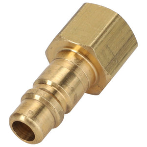 A close-up of the AGCO | Nipple Fitting - Acw0718730 brass hose barb fitting, featuring a hexagonal nut and ridged stem.