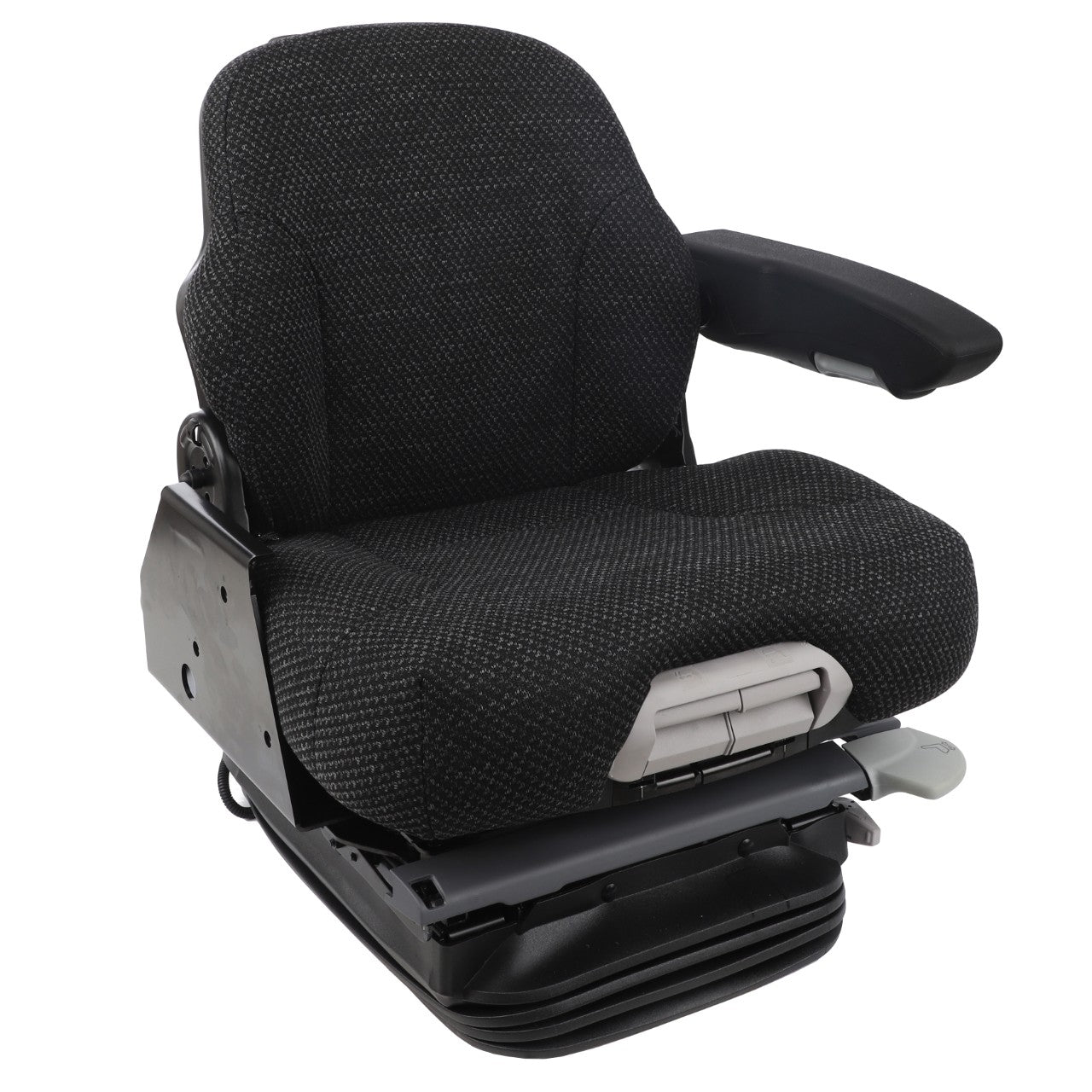 The AGCO Air Suspended Seat, Msg95Al/741 for Massey Ferguson - Acw3549140 features ergonomic design with armrests and adjustable capabilities. This high-quality seating solution offers a textured fabric cover and sturdy base to ensure comfort. Engineered to reduce vibration, it matches the superior quality of AGCO Parts Genuine Seats.