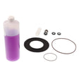 AGCO | Seal Kit - Acp0301730, branded under AGCO, includes a bottle of purple liquid, various O-rings, a gasket, a white cylinder, and metallic parts arranged on a plain background. No current product description available.