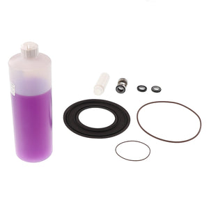 AGCO | Seal Kit - Acp0301730, branded under AGCO, includes a bottle of purple liquid, various O-rings, a gasket, a white cylinder, and metallic parts arranged on a plain background. No current product description available.