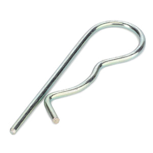 The AGCO | Keeper - La80740591 is a metallic cotter pin featuring a curved loop at one end and a straight leg at the other, designed to be compatible with Fendt Models.