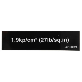 The AGCO decal D49130024 features the black label with the text "1.9kp/cm² (27lb/sq.in)" and the number "49130024" in white.
