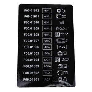 AGCO's Decal - Acx2552050 includes a label indicating various fuse ratings and corresponding symbols, such as 40A, 60A, 80A, and 100A, for different electrical components. No information available on additional specifications.