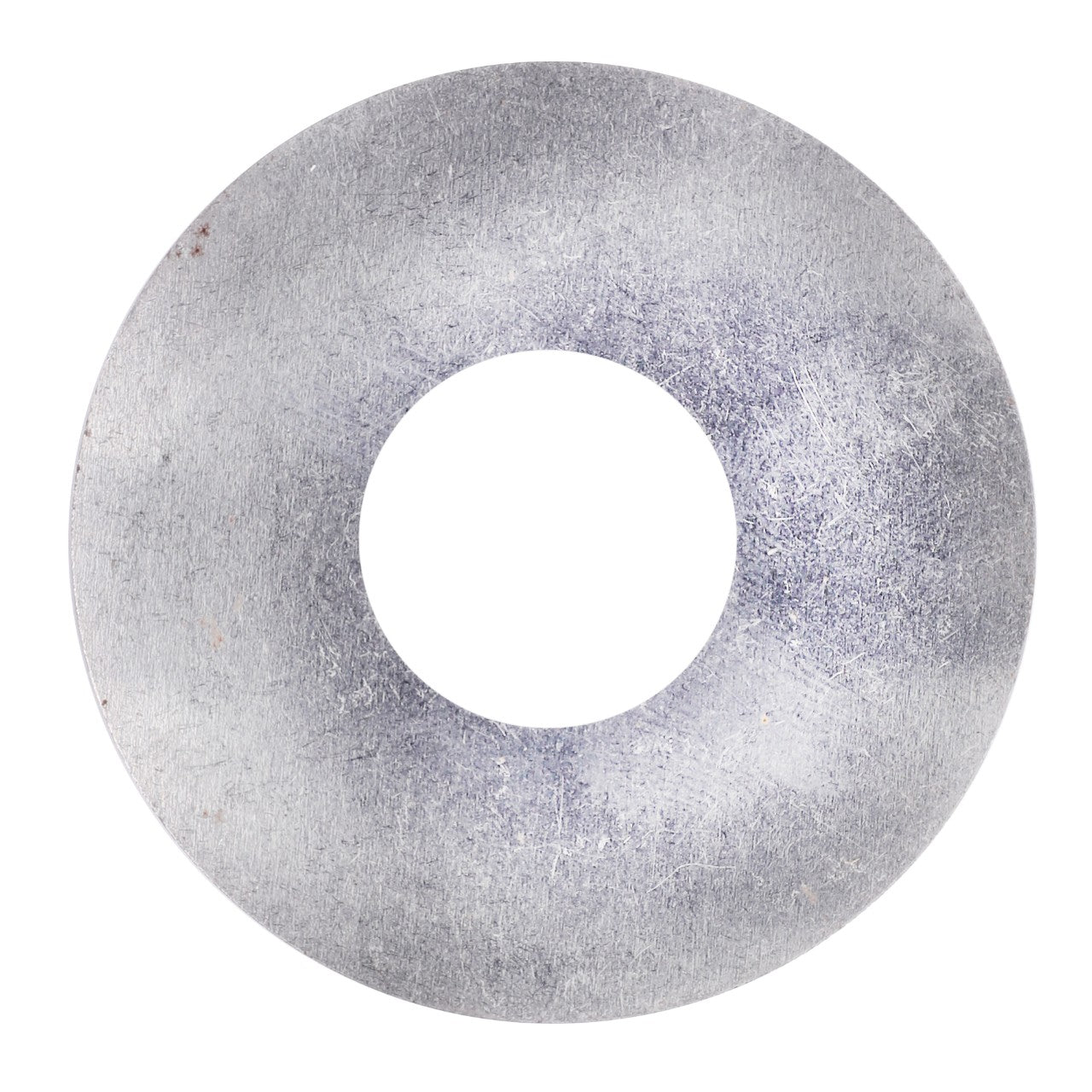 Close-up of an AGCO Shim - 3797277M1, a metallic washer with a circular hole in the center, suitable for various Massey Ferguson Models, isolated on a white background.