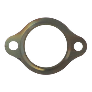 The AGCO Gasket - Acp0358870 is a durable, metallic exhaust flange gasket that features two bolt holes flanking a circular opening.