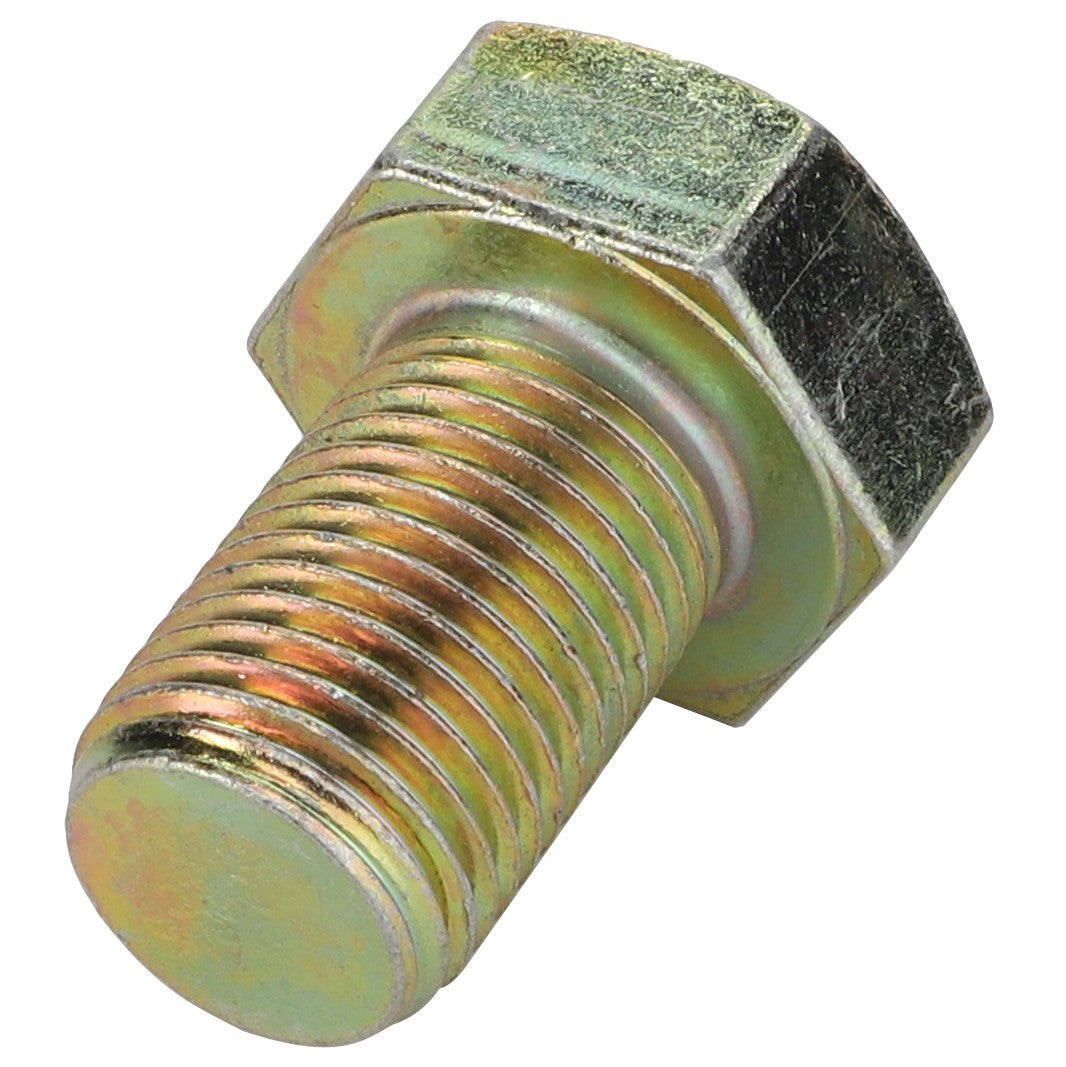 Close-up of an AGCO Hexagonal Head Bolt - 3010071X1 with a threaded shaft, zinc-plated and shown at a slight angle. No current product description available.