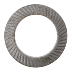 Close-up image of the AGCO | Lock Washer - Acw3677550 by AGCO, featuring evenly spaced grooves along its circular metal surface.