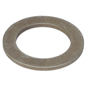 A FLAT WASHER - K4827 by AGCO, featuring a central hole, viewed at an angle against a pristine white background.