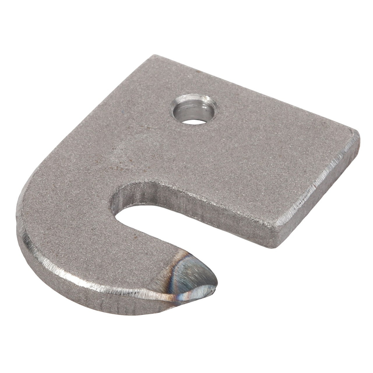 The AGCO | BRACKET - D28251592 is a metal, hook-shaped bracket with a hole near the top, designed for mechanical or industrial applications. Currently, no detailed product description information is available.