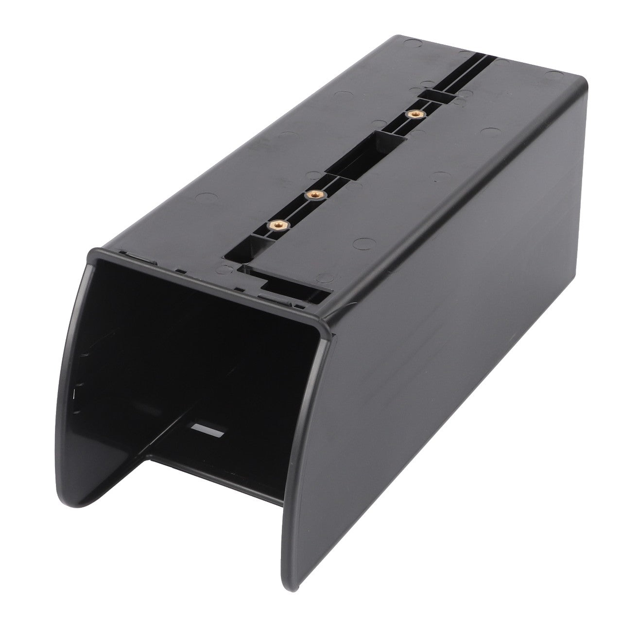 The AGCO | Support - Acw1433780 from AGCO is a sleek, black rectangular plastic bracket with an open end, featuring several small brass connectors on its top side.