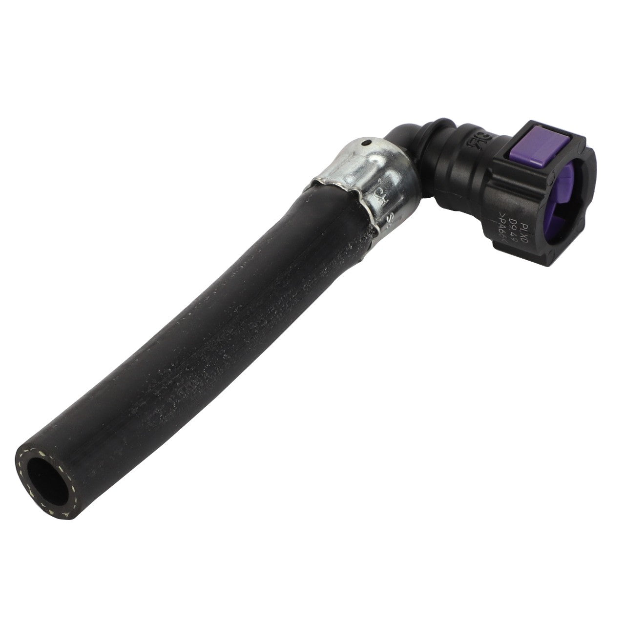 No current product description available for the AGCO | Hose - Acw0115250, a black rubber hose with a metal clamp and a black plastic connector on one end.