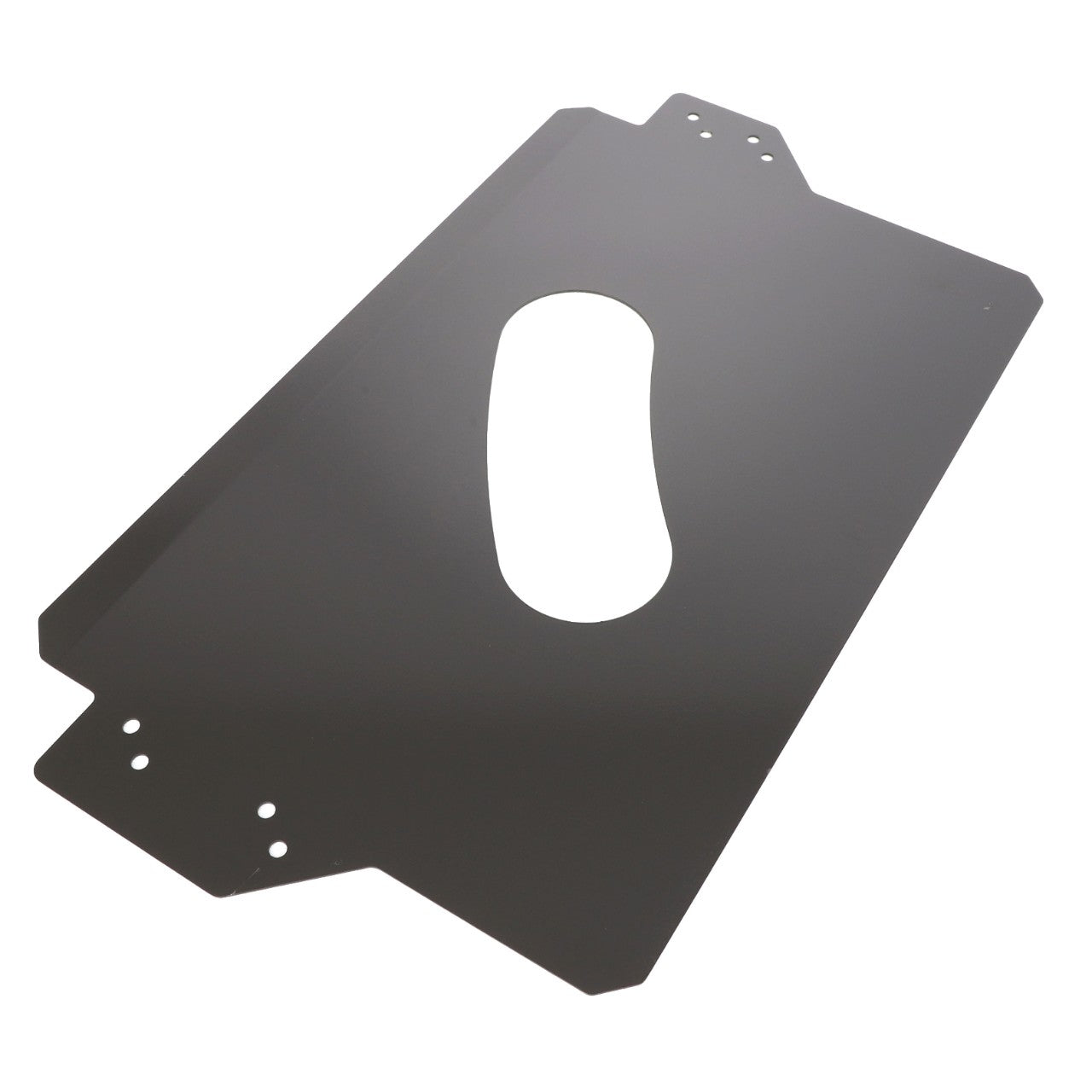 The AGCO Wear Plate - Acx3168460 is a rectangular metal plate featuring a large oval cutout in the center along with smaller holes around the edges, which could be intended for mounting or securing purposes. Currently, no additional product description information is available.