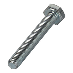 The AGCO | HEXAGONAL HEAD BOLT - 0901-20-53-00, with its durable threaded shaft, glistens against a pristine white background.