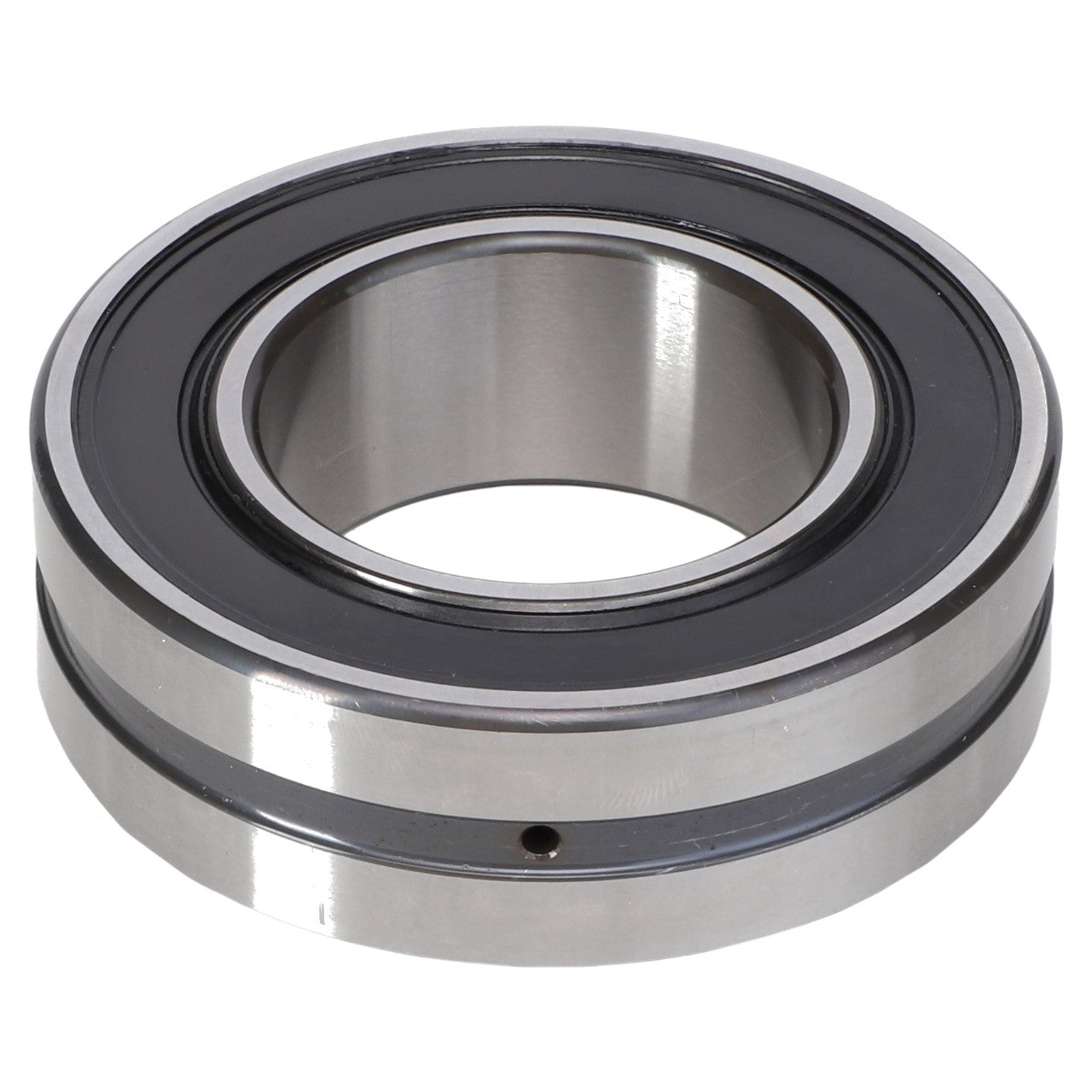 Introducing the AGCO Spherical Roller Bearing - Acw5310450, a metal ball bearing with inner and outer rings, featuring a distinctive black seal.