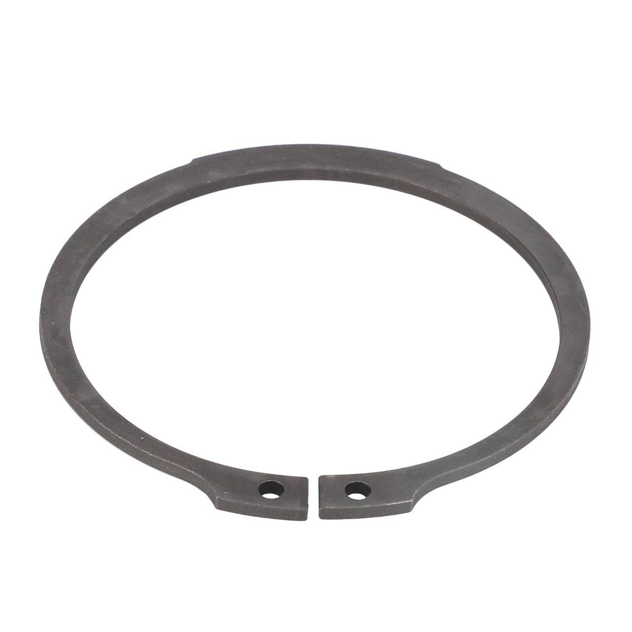 The AGCO CIRCLIP - D42505800 is a round metal snap ring with two small holes at the ends, designed for securing mechanical components. No current product description information is required for further details.