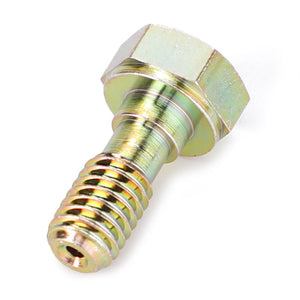 Close-up of the AGCO Banjo Bolt - 3641699M1 with a gold-colored hex head and threaded shaft on a white background, suitable for Fendt models and other agricultural machinery.