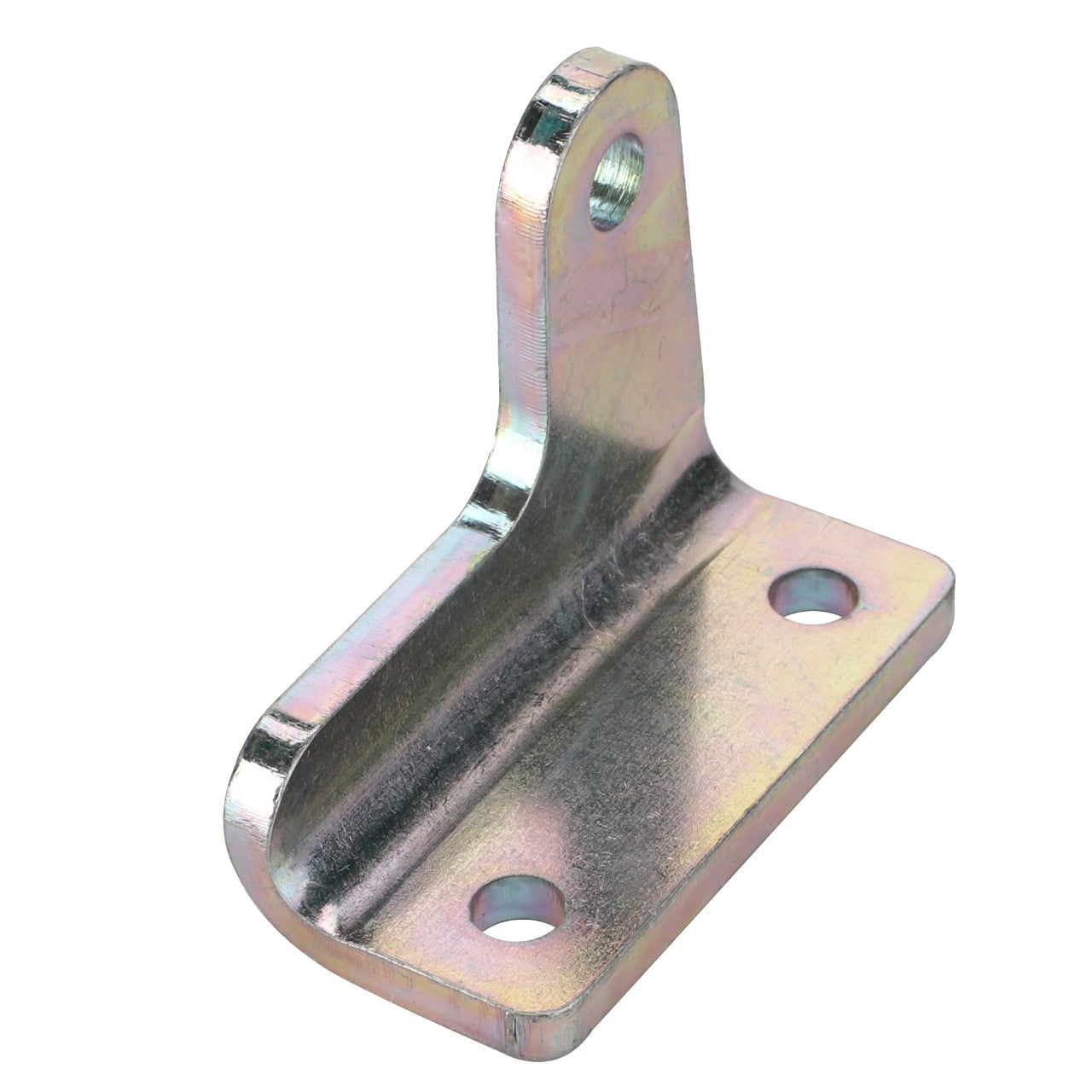 The AGCO Actuator Bracket - Acx2431480 is a right-angle metal bracket with a zinc-plated finish, featuring three holes: one at the top and two at the base. No additional product description information is currently available.