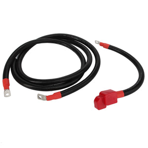 The product features two black, coiled electrical cables with red insulation on the ends. One cable includes a red plastic cover on two of its connectors. The current product description is not available for AGCO | Cable - Acp0336220 by AGCO.