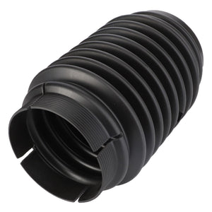 The AGCO Protect Funnel - Fel103172 is a black rubber accordion-style protective boot designed for automotive applications, featuring a ribbed design and cutouts at both ends. Engineered to meet rigorous material specifications, this component from AGCO ensures durability and optimal performance.