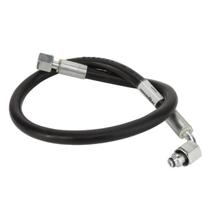 A durable black hydraulic hose with metallic connectors on both ends, coiled neatly in a loop. Product Name: AGCO | WARNING DECAL - ACP0536440, Brand Name: AGCO.