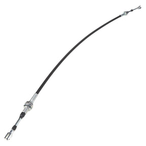 An isolated image of the AGCO Control Cable - Va208660, featuring a black throttle cable with metal fittings on both ends, commonly used in motorcycles, small engines, and Massey Ferguson models for throttle control.