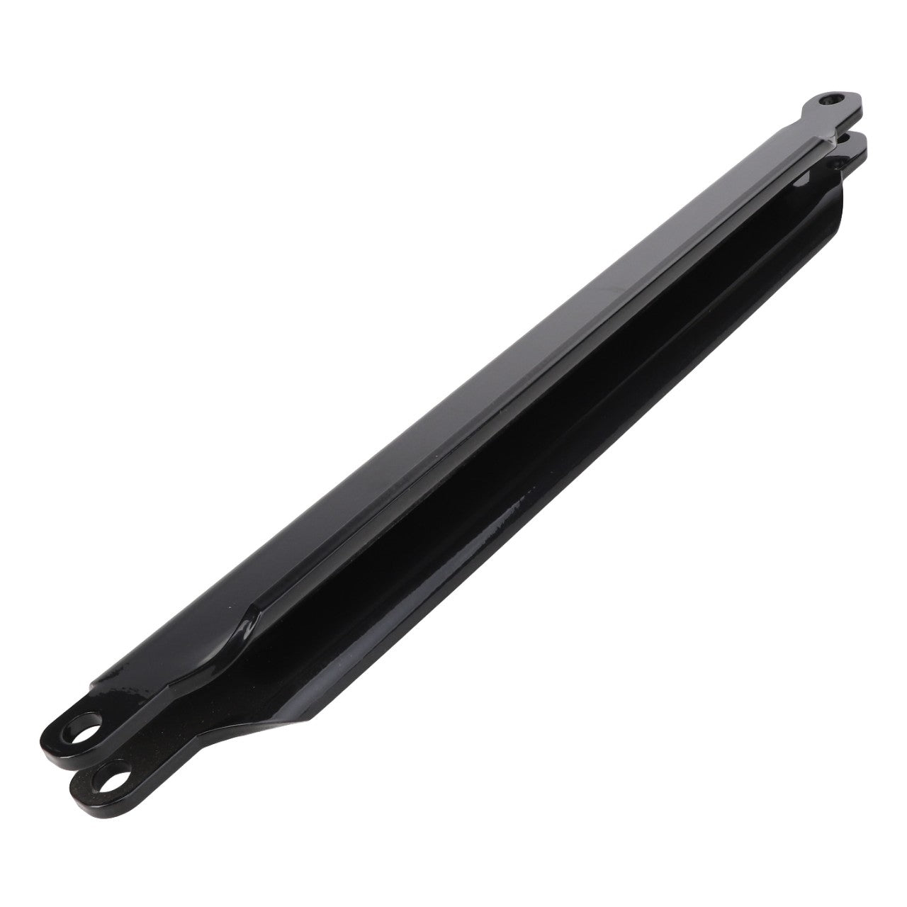 The AGCO | STAY - AL5218013 from AGCO is a black metal bracket featuring two mounting holes on each end, designed for structural support or attachment purposes. No additional product description information is currently available beyond these specifications.