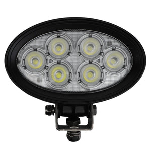 The AGCO Lamp - Acw1408200 is an oval LED work light featuring six circular bulbs encased in a black housing. It is mounted on an adjustable bracket.