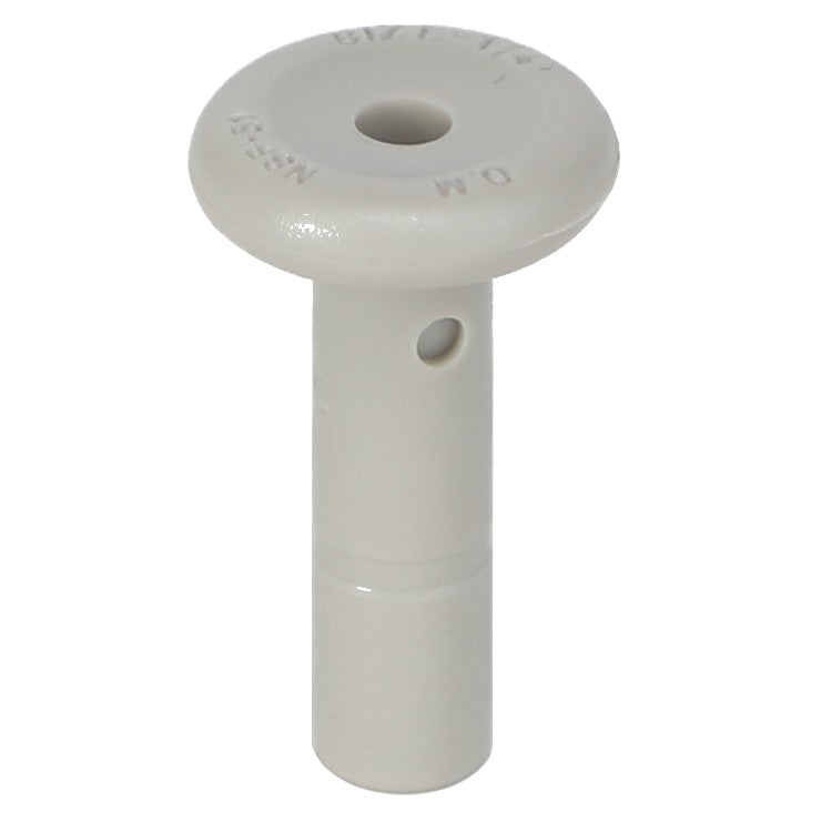 The AGCO | PLUG - AG516479 by AGCO is a white plastic nozzle with a cylindrical base and a rounded top, featuring a central hole and a smaller side hole. No current product description information is available.