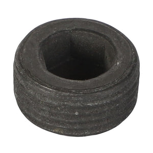 A close-up image of the AGCO | PLUG - 1104151, a round black metal socket head plug featuring exterior threading.