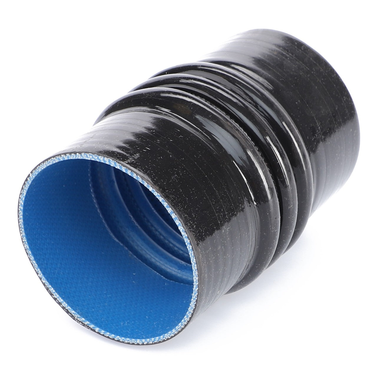 The AGCO sleeve, model D46484200, is shown on a white background. This black flexible hose features a blue interior and a ribbed outer surface. Unfortunately, current product description information for this item is not available.