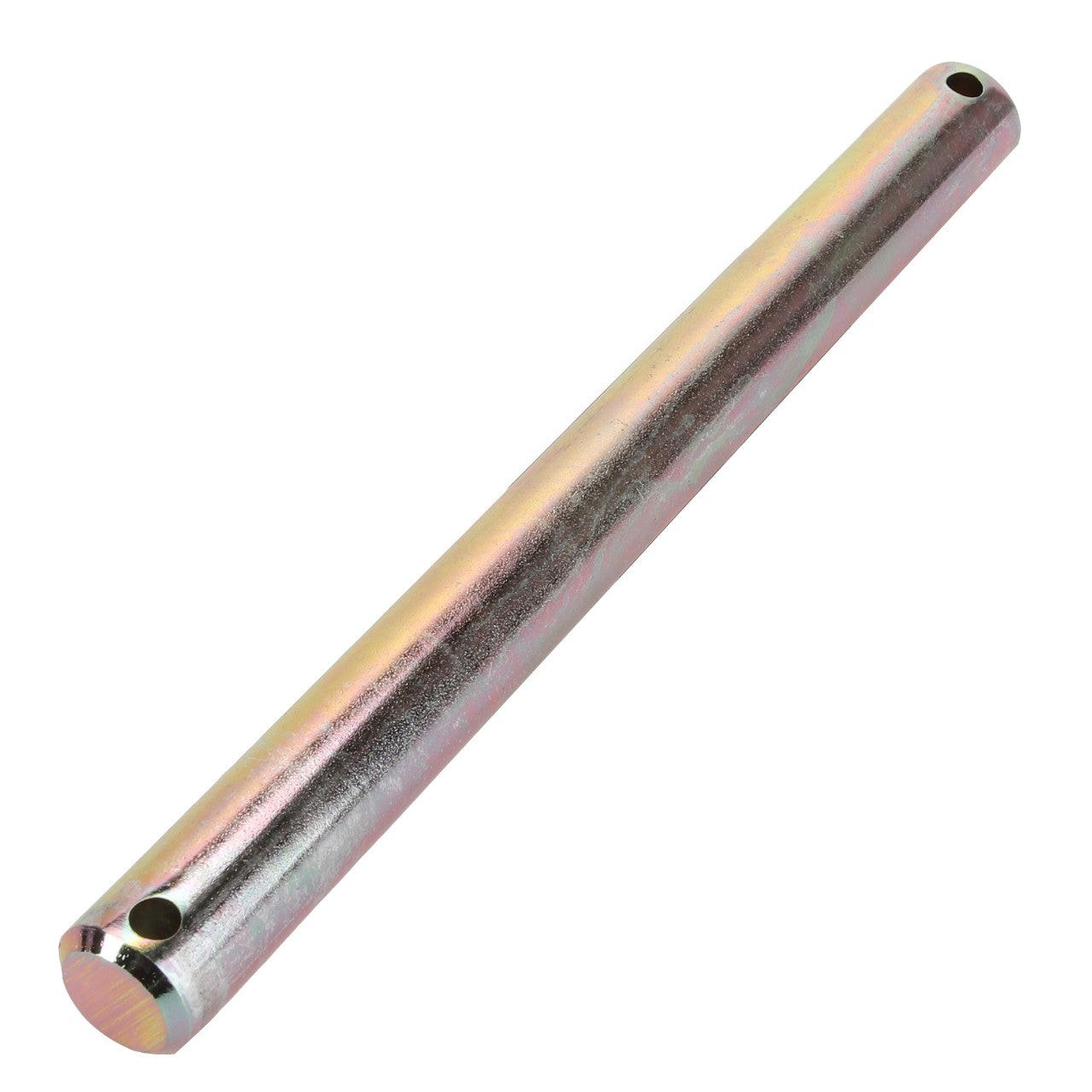 Introducing the AGCO Pin - Acx0073120 from AGCO, a cylindrical metal rod with a shiny surface that features a small hole near each end.