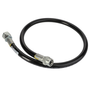 Introducing the AGCO | Air Compressor Hose - Acw2087990, a durable black flexible hose with secure metal fittings on both ends, ideal for seamlessly connecting diverse gas or liquid systems.