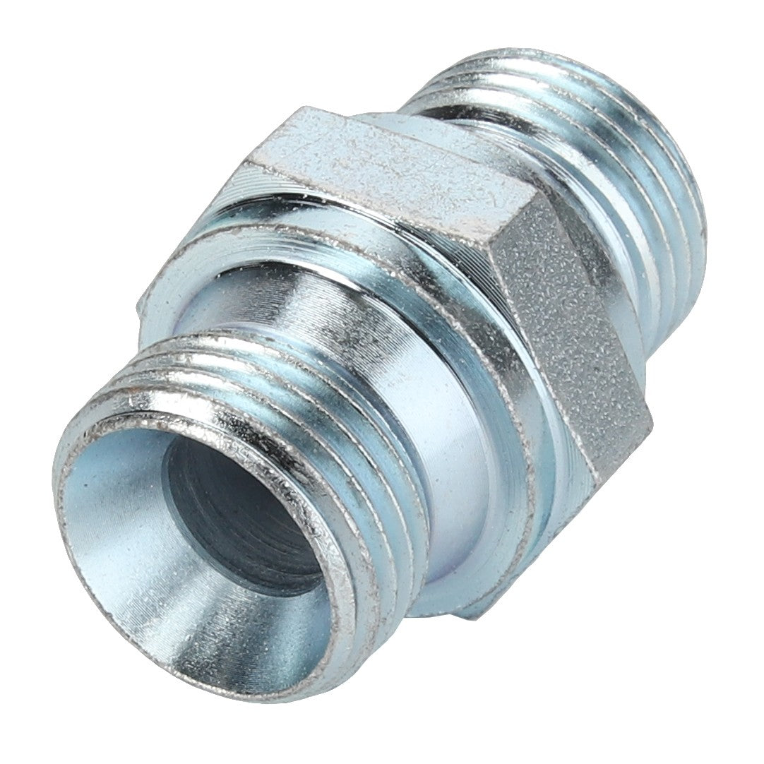 The AGCO | ADAPTER - AL1120012 is a metal hexagonal coupling pipe fitting with threaded joints on both ends, commonly used for connecting two pipes together. This high-quality product is manufactured by AGCO.