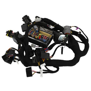 A detailed AGCO Wiring Harness - Acp0332330 featuring multiple connectors, wires in various colors, and insulation wraps is shown. No current product description available for this product.