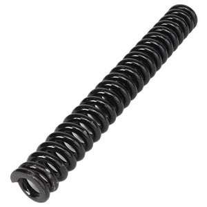 A black, tightly coiled metal spring with a cylindrical shape and even spacing between the coils, known as AGCO Compression Spring - Acp0016340.