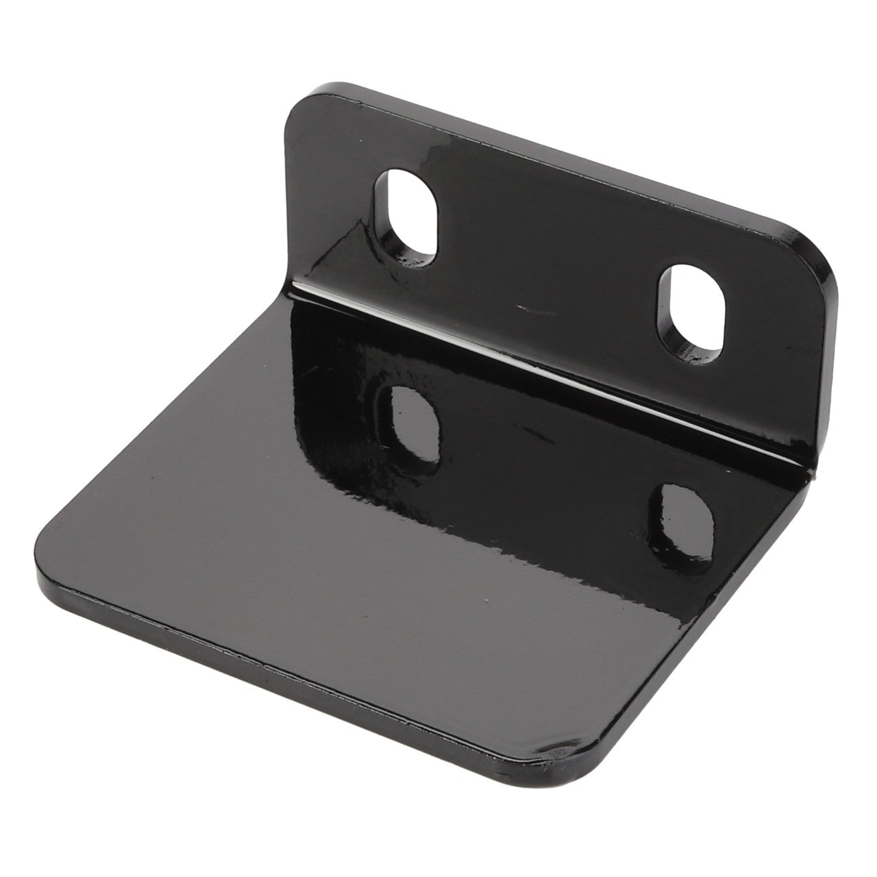 Introducing the AGCO Bracket - Acw1146010, a black metal mounting bracket featuring a flat base and an upright section with two holes for secure installation. No additional product description information is available at this time.