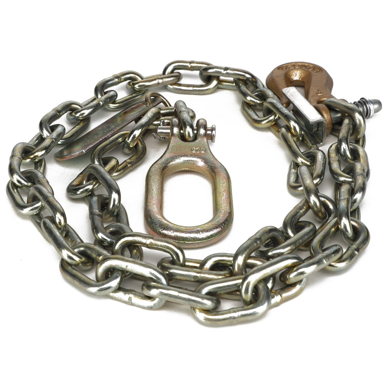 A coiled AGCO Safety Chain - Acw3651540 featuring a shackle and a hook, displayed on a white background. No current product description information available.