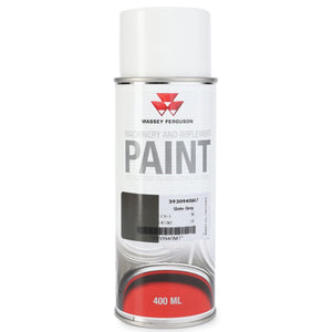 A 400 mL can of AGCO machinery and implement paint in "Slate Grey" color, with product code 3930940M7, perfect for touch-ups on metal surfaces of agricultural machines.