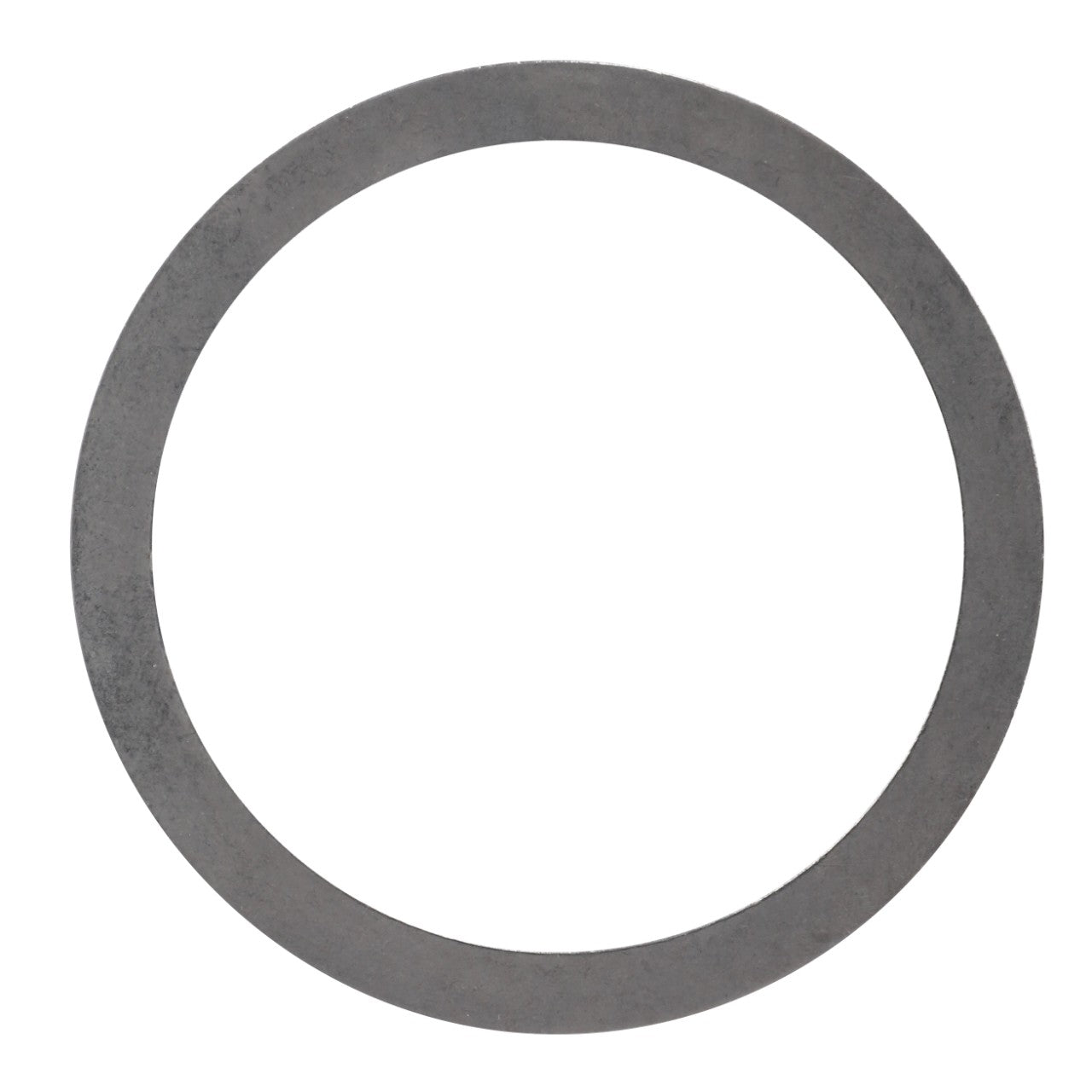 The AGCO | SHIM - D41654800, a plain, gray, circular metal washer with a hole in the center, is viewed from above against a clean white background.