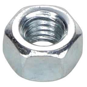 Close-up image of the AGCO NUT - AL5011051, a hexagonal metal nut with an internal threaded hole, used to fasten bolts in machinery or construction. No current product description information is available.