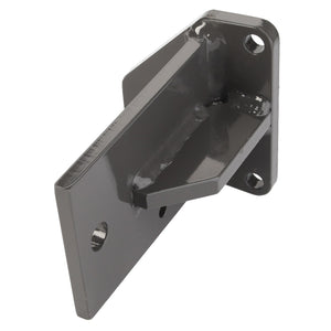 Product Description for AGCO | BRACKET - D28785210: This gray metal mounting bracket from AGCO features a right-angle design with a small, central protrusion and three holes for screws.