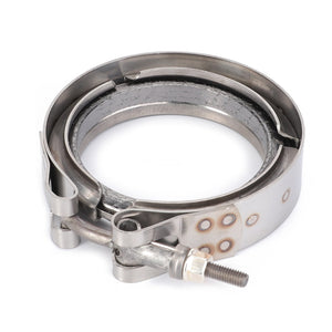 A silver V-band clamp from AGCO, featuring a visible screw and bolt mechanism with an integrated ring and seal (Model: 4391621M11), designed for securing cylindrical objects.